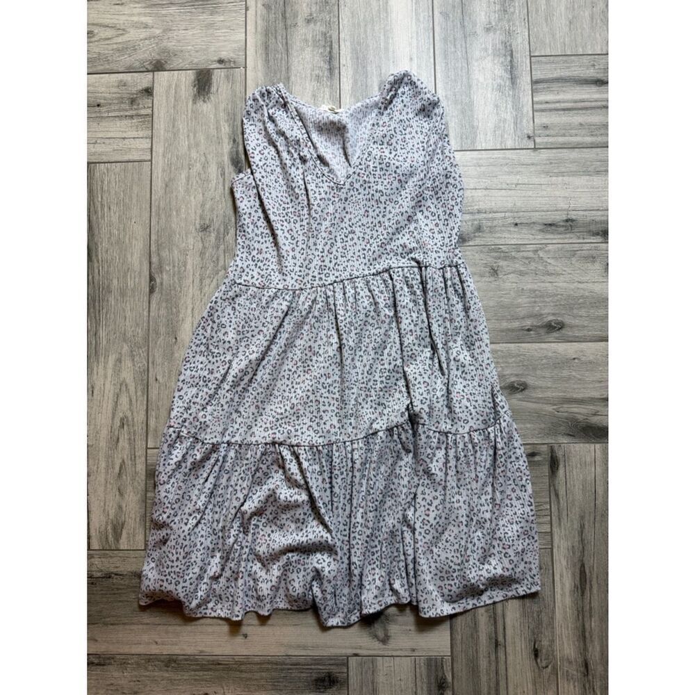Jessica Simpson Pink and Gray Leopard Print Tiered Dress Size Medium